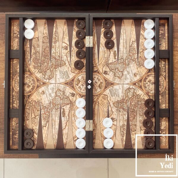 Petrus Plancius Tasarım Hemispheres Ahşap Tavla Takımı Antik Lüks Koleksiyon Ürünü Backgammon Unutulmaz Hediyelik