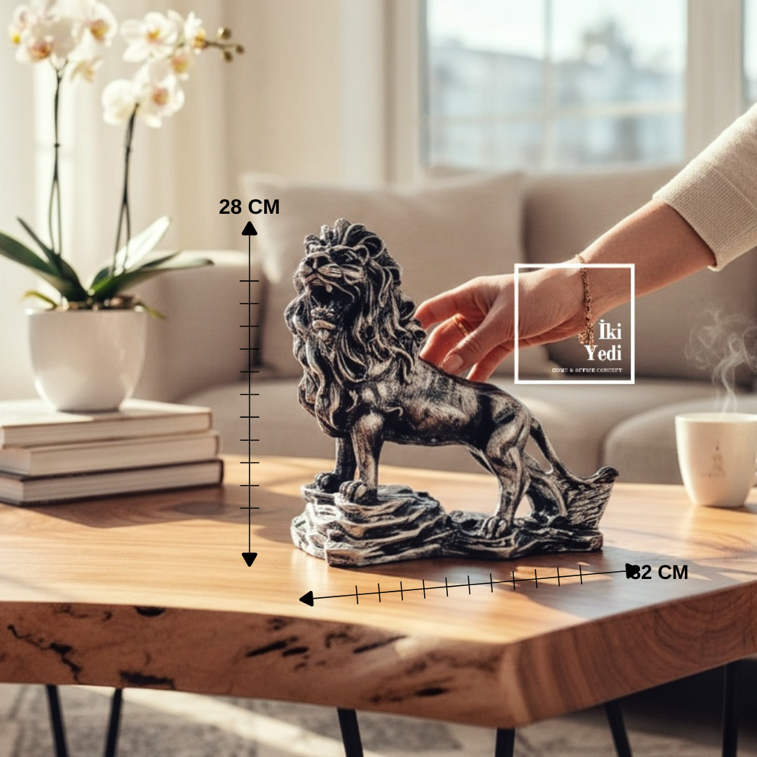 Suarez Gri Aslan Heykeli 28 cm Dekoratif Aslan Biblo, Lüks Ev Ofis Obje, Güç Sembolü Hediyelik Eşya