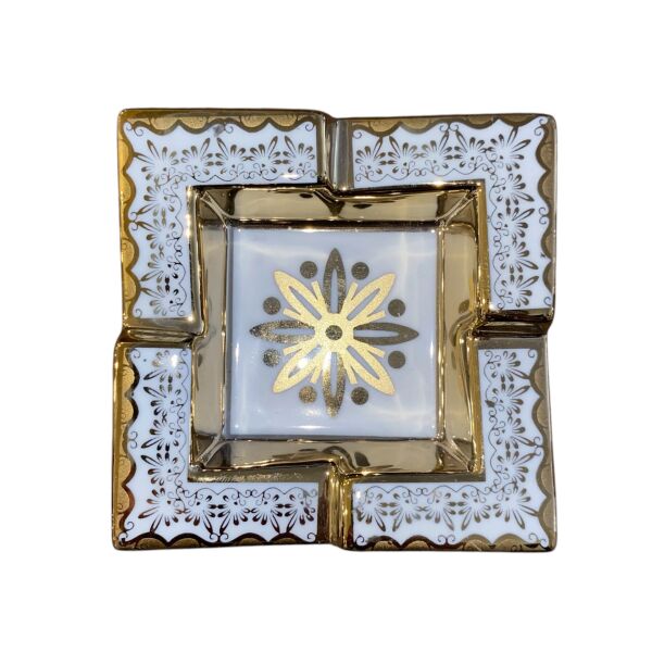 Tominay 771 Kraliyet Dokunuşu Seramik Küllük Dekoratif Ofis Ev Hediyesi Altın Yaldız Kültablası