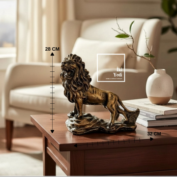 Suarez Gold Aslan Heykeli 28 cm – Lüks Dekoratif Aslan Biblo, Ev Ofis Obje, Güç ve Prestij Sembolü