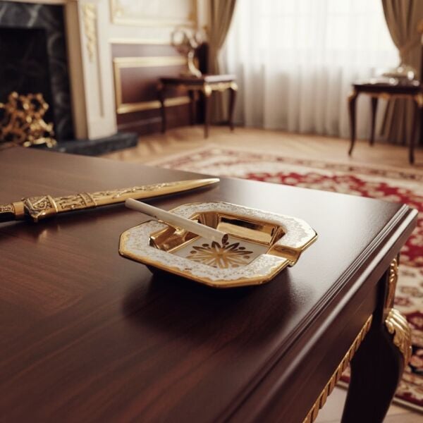 Tominay 773 Kraliyet Dokunuşu Seramik Küllük Dekoratif Masa Üstü Aksesuar Ofis Ev Hediyesi Golden