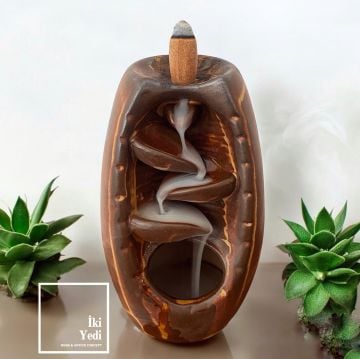Malchen 77-2 Kahverengi Seramik Geri Akış Tütsülük – Aromaterapi ve Meditasyon İçin Tütsü Kabı