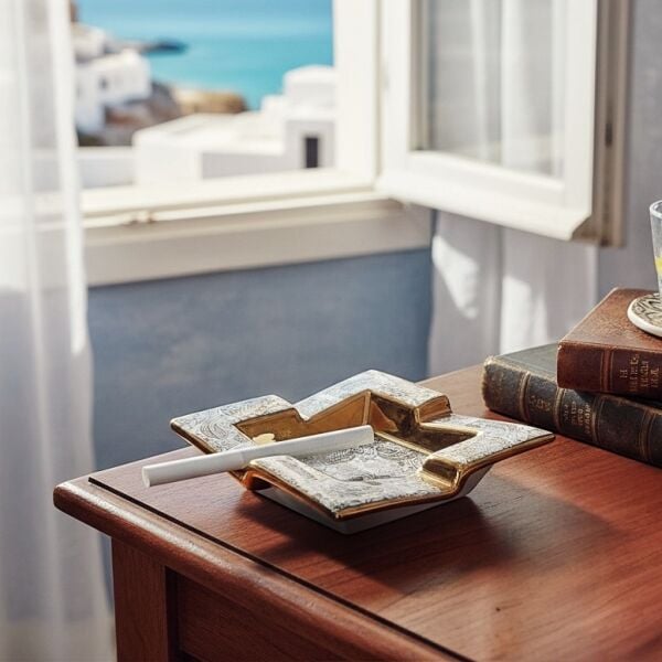 Tominay 774 Kraliyet Dokunuşu Seramik Küllük Dekoratif Masa Üstü Aksesuar Ofis Hediyesi Geometrik