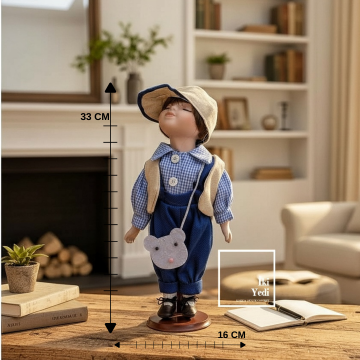 Katarina Porselen Yüzlü Koleksiyonluk Erkek Bebek Bebek Figürü – 33 cm Vintage Dekoratif Oyuncak