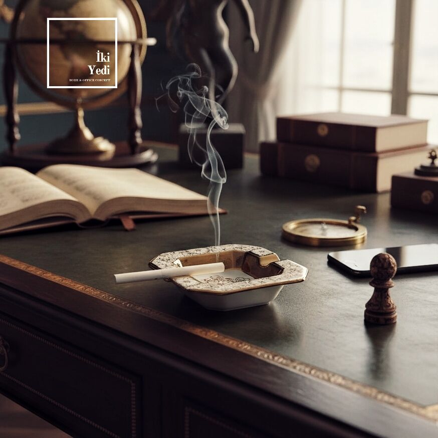 Tominay 775 Kraliyet Dokunuşu Seramik Küllük Dekoratif Masa Üstü Ofis Aksesuarı Hediye Elegant