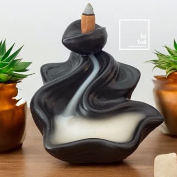 Malchen 77-4 Siyah Seramik Geri Akış Tütsülük – Aromaterapi ve Meditasyon İçin Tütsü Kabı