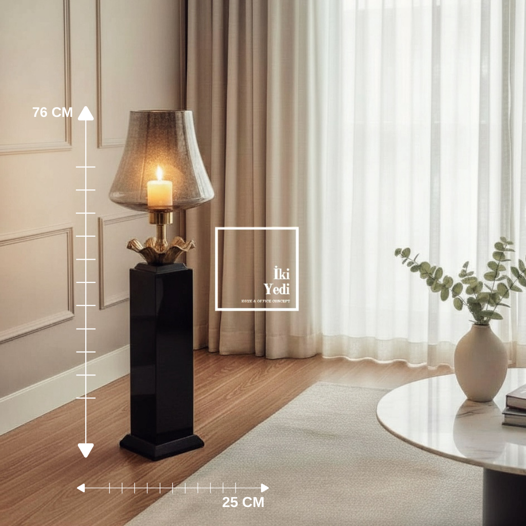 Cornella 76 cm Ayaklı Dekoratif Mumluk Şamdan Cam Abajur Tasarımlı Vazo Obje Ev Ofis Aksesuarı Lüks