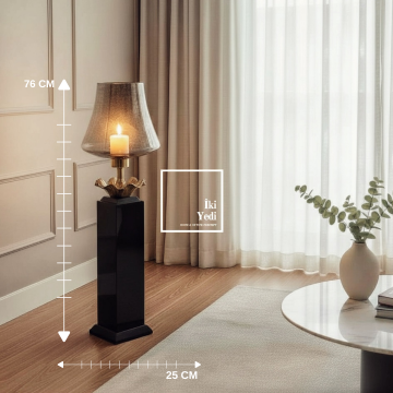 Cornella 76 cm Ayaklı Dekoratif Mumluk Şamdan Cam Abajur Tasarımlı Vazo Obje Ev Ofis Aksesuarı Lüks