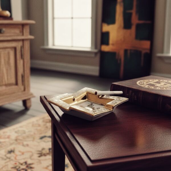 Tominay 777 Kraliyet Dokunuşu Seramik Küllük Dekoratif Masa Üstü Ofis Aksesuar Hediye Asimetrik