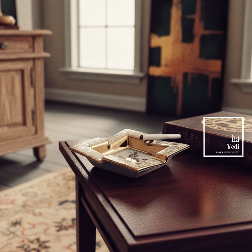 Tominay 777 Kraliyet Dokunuşu Seramik Küllük Dekoratif Masa Üstü Ofis Aksesuar Hediye Asimetrik