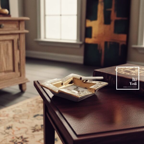 Tominay 777 Kraliyet Dokunuşu Seramik Küllük Dekoratif Masa Üstü Ofis Aksesuar Hediye Asimetrik