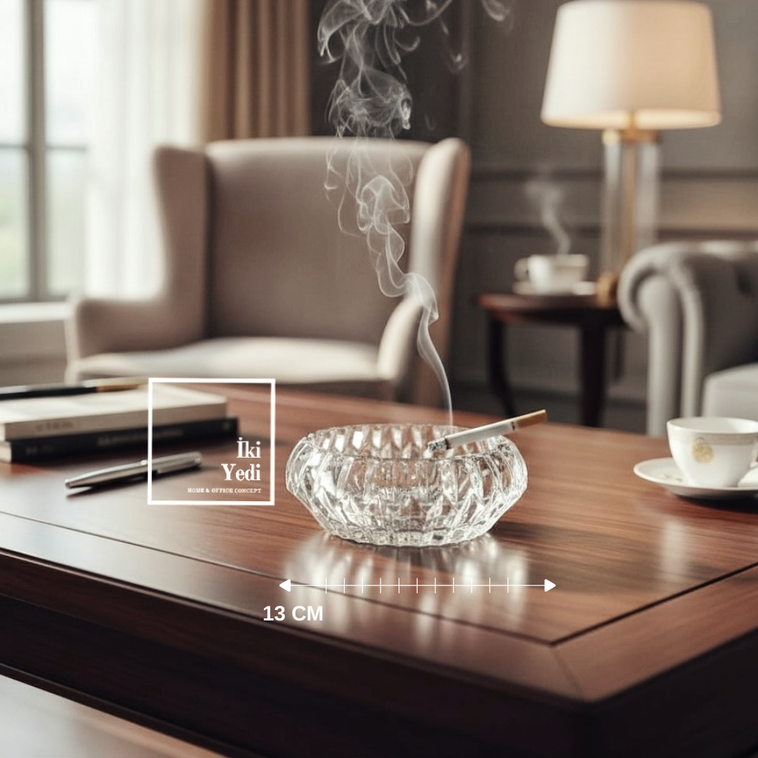 Washington Kristal Küllük 13 cm | Lüks Cam Küllük, Şık Masaüstü Kültablası Ofis Hediyesi Ashtray Ev