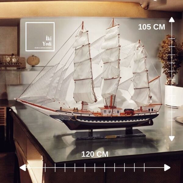 Caraces Büyük Boy Yelkenli Gemi Maketi 120x105 cm, Ahşap El Yapımı Gemi Figürü, Dekoratif Yelkenli