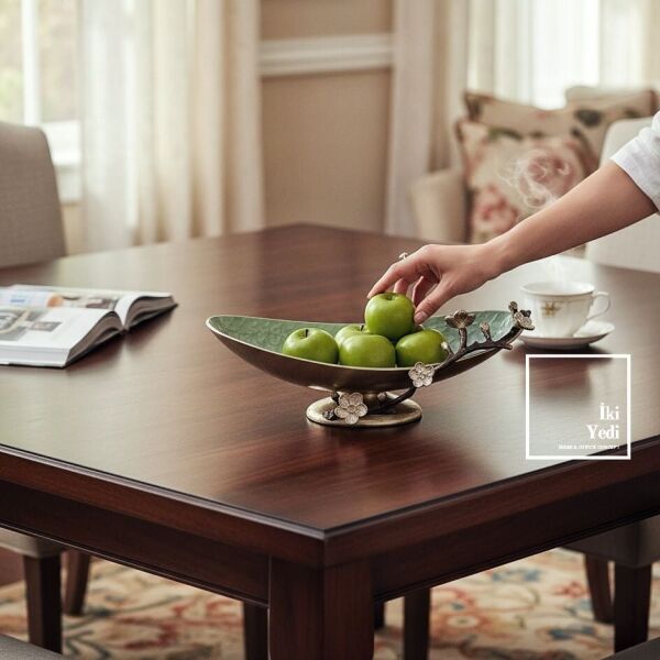 Enrico Lüks Metal Döküm Sedef Kaplama Dekoratif Kase 44 cm Meyvelik Servis ve Salon Objesi VIP Lux