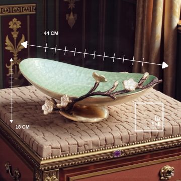 Enrico Lüks Metal Döküm Sedef Kaplama Dekoratif Kase 44 cm Meyvelik Servis ve Salon Objesi VIP Lux