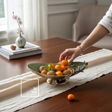 Enrico Lüks Metal Döküm Sedef Kaplama Dekoratif Kase 44 cm Meyvelik Servis ve Salon Objesi VIP Lux