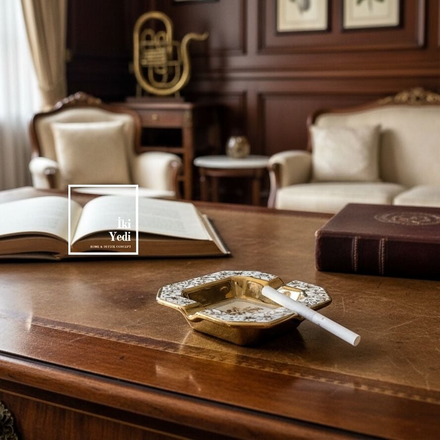 Tominay 779 Kraliyet Dokunuşu Seramik Küllük Dekoratif Masa Üstü Ofis Aksesuar Hediye Ashtray Model