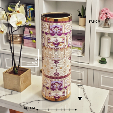 Nikos İşlemeli Porselen Vazo 37,5 cm Lüks Dekoratif Obje Özel Tasarım Vazo Ev Hediyesi Ofis Dekoru