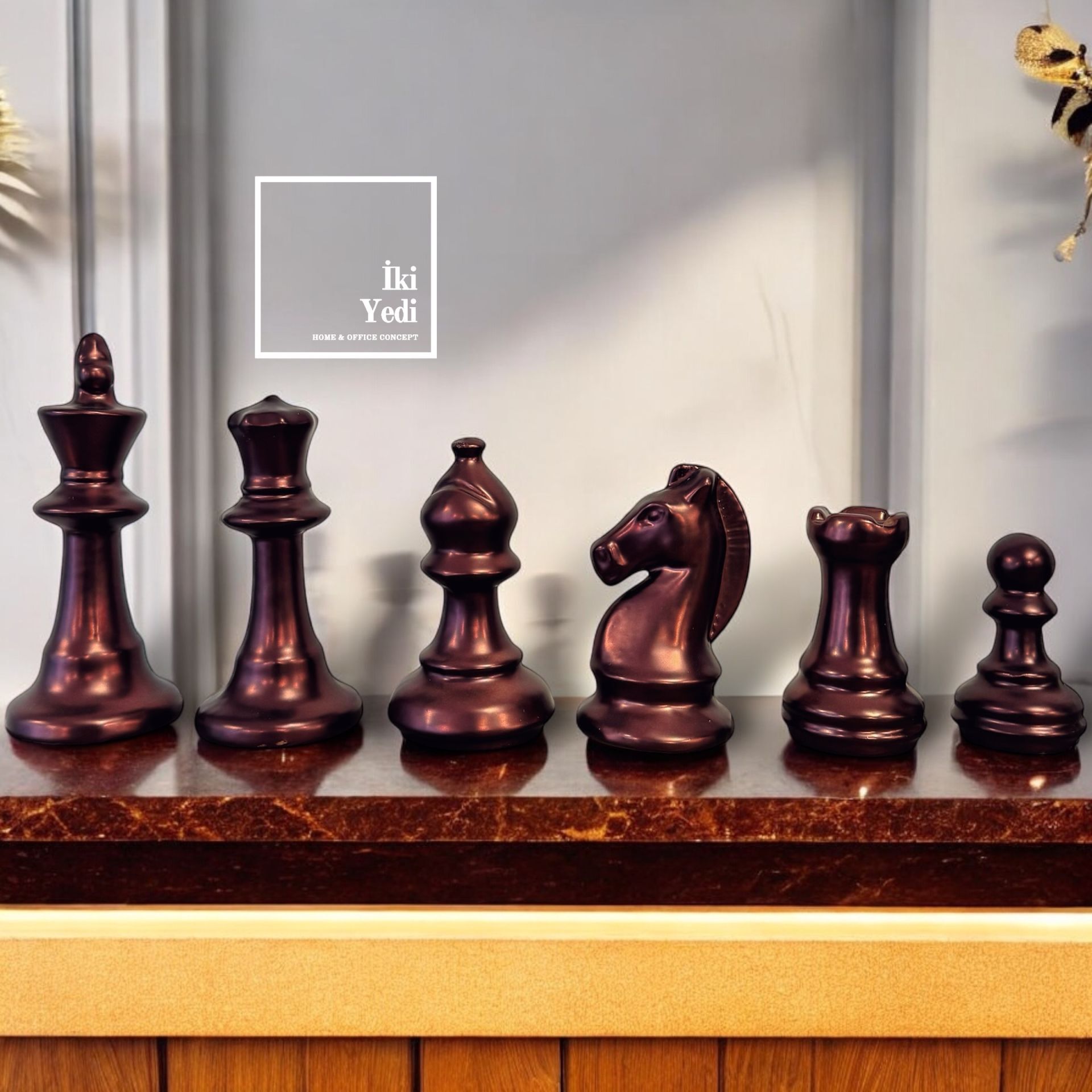 Seneca 6'lı Satranç Taşı Dekor Seti Bronz Biblo Figür Objeler Ev Hediyesi Ofis Hediyelik Dekorasyon