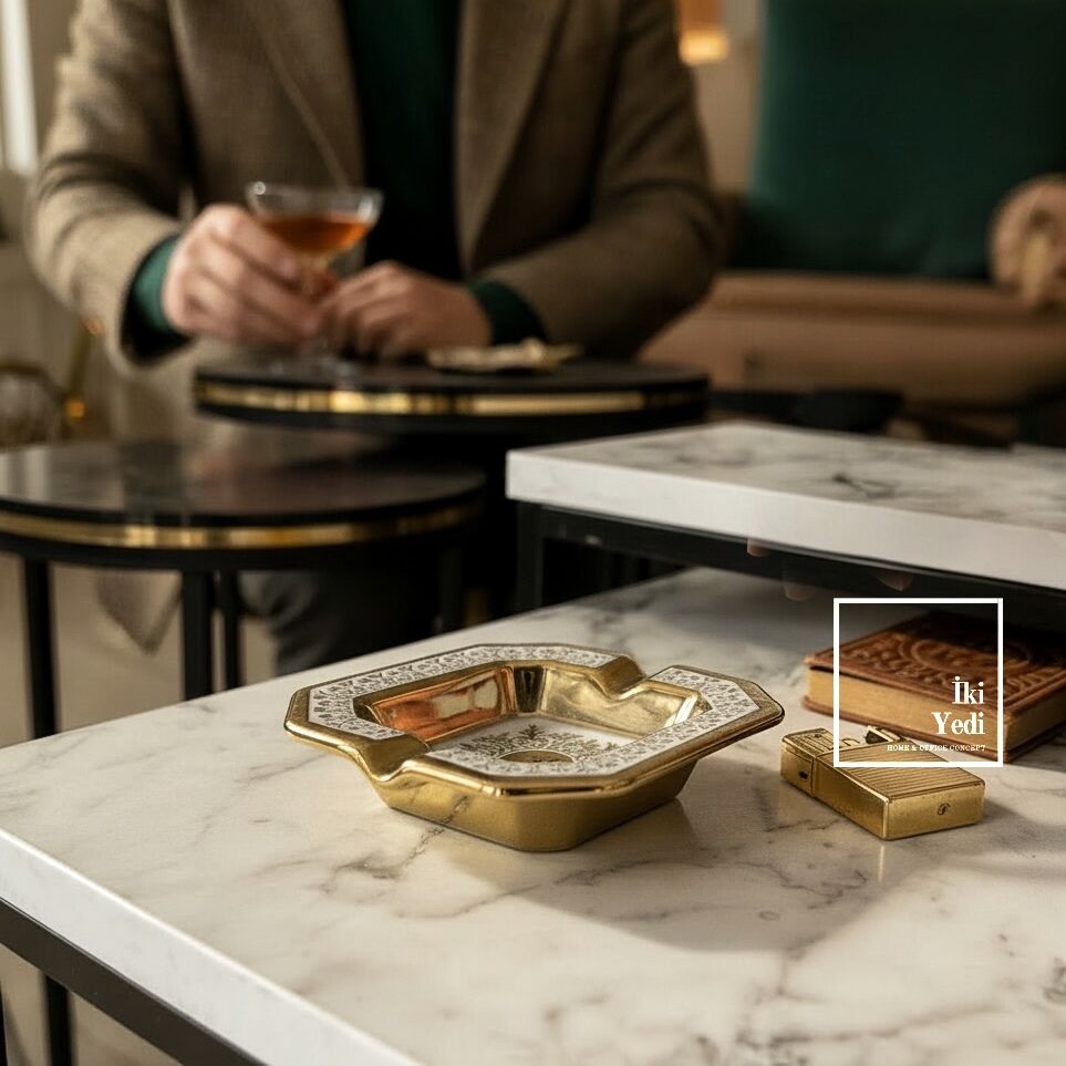 Tominay 7712 Kraliyet Dokunuşu Seramik Küllük Dekoratif Masa Üstü Ofis Aksesuar Şık Hediye Stilist