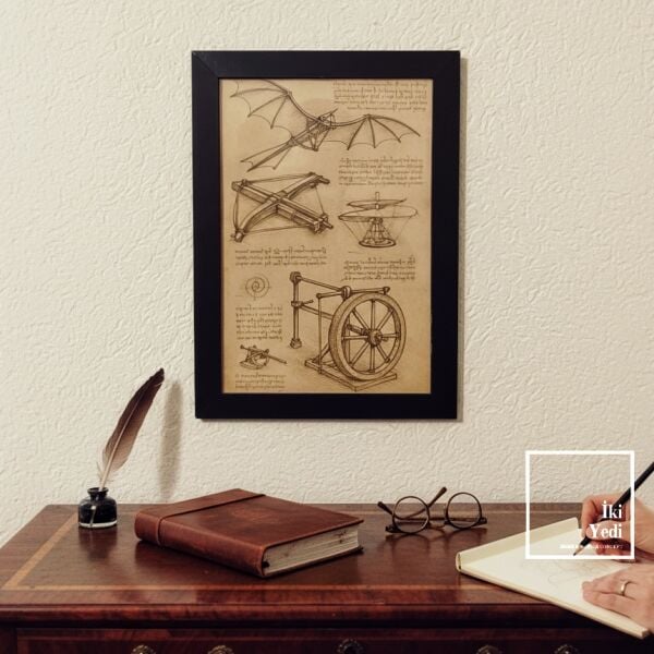 Leonardo Da Vinci Eskiz Çizimleri Poster Tablo Rönesans Duvar Dekoru Mühendise Hediye Ofis Dekorlar