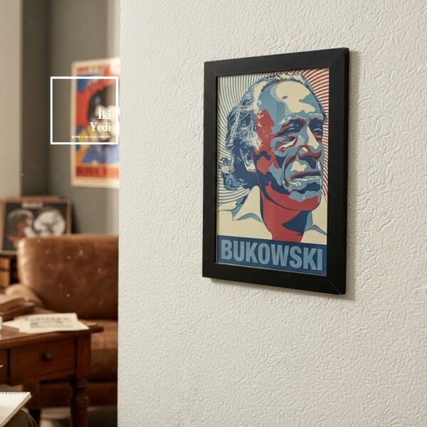 Charles Bukowski Poster Tablo Çerçeveli Duvar Dekoru Ofis Salon Kitaplık Tarz Dekoratif Tablo Obje