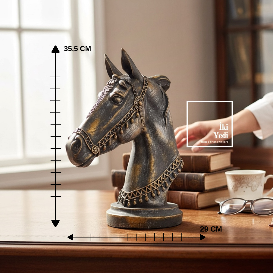 Branton At Başı Dekoratif Obje Şık Ev ve Ofis Masaüstü Aksesuarı At Heykeli Hediyelik Gri Füme Renk