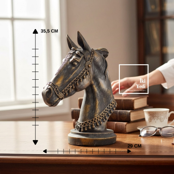 Branton At Başı Dekoratif Obje Şık Ev ve Ofis Masaüstü Aksesuarı At Heykeli Hediyelik Gri Füme Renk