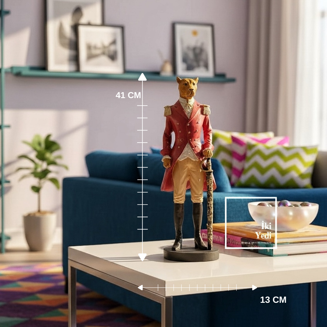 Patwell 773 Amiral Leopar Heykeli Kurşun Asker Üniforması Figürlü Dekoratif Obje Ofis Hediyesi Ev