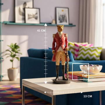 Patwell 773 Amiral Leopar Heykeli Kurşun Asker Üniforması Figürlü Dekoratif Obje Ofis Hediyesi Ev