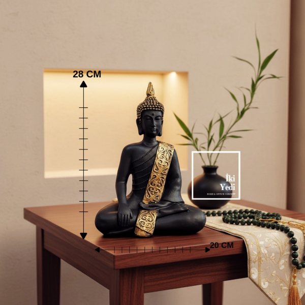 Vastu 771 Buda Heykeli Meditasyon Dekoratif Obje Salon Ofis Masa Üstü Zen Feng Shui Biblo 28 cm Şık