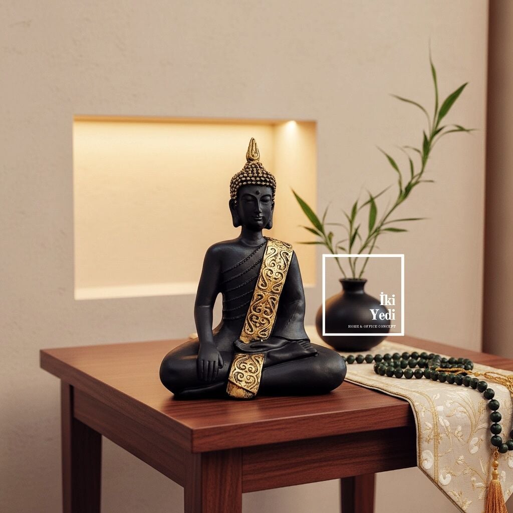Vastu 771 Buda Heykeli Meditasyon Dekoratif Obje Salon Ofis Masa Üstü Zen Feng Shui Biblo 28 cm Şık