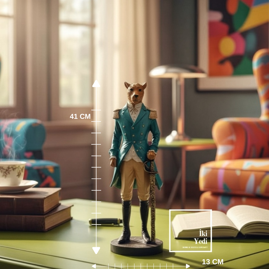 Patwell 772 Asil Leopar Heykeli Kurşun Asker Üniforması Figürlü Dekoratif Obje Ofis Hediyesi Renkli