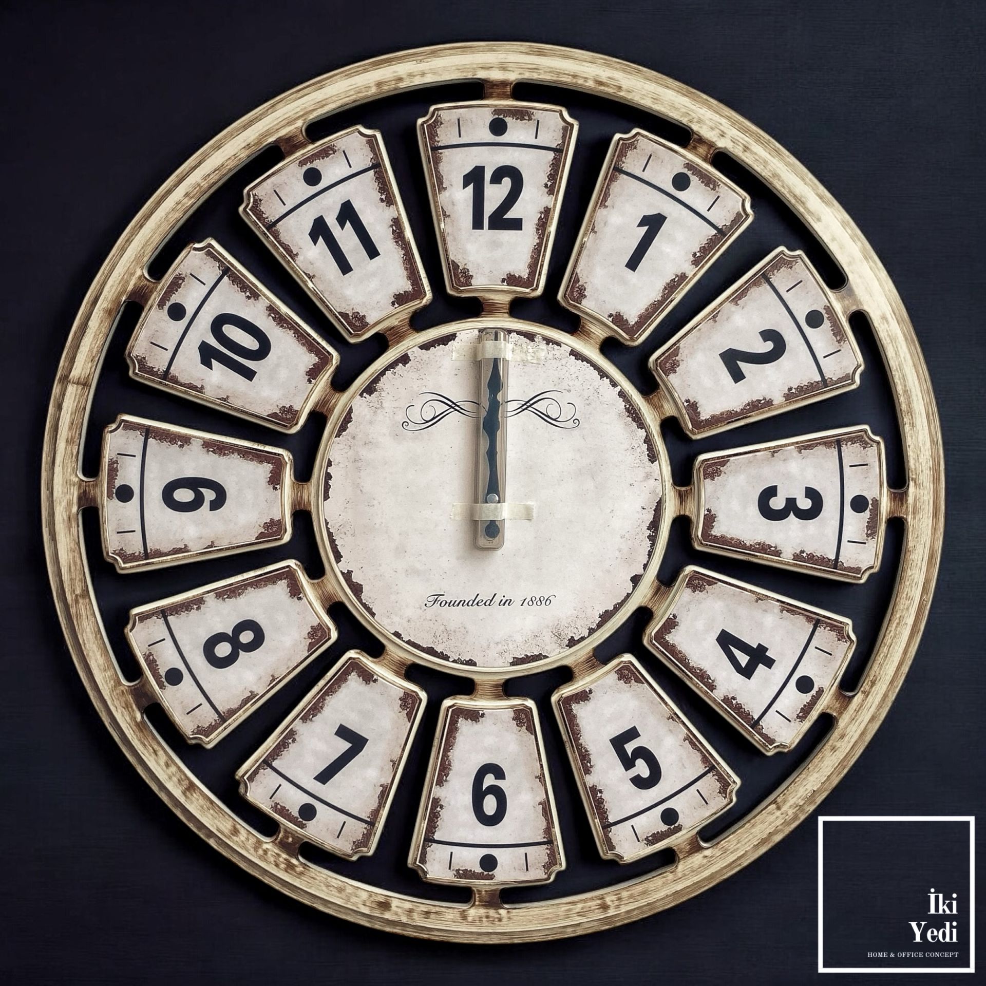 1886-F 70 cm Vintage Duvar Saati, Eskitme Retro Büyük Saat, Ev Ofis Duvar Dekoru Hediyelik Objeler