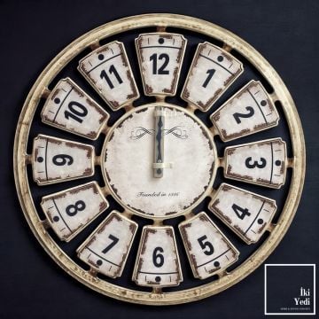 1886-F 70 cm Vintage Duvar Saati, Eskitme Retro Büyük Saat, Ev Ofis Duvar Dekoru Hediyelik Objeler