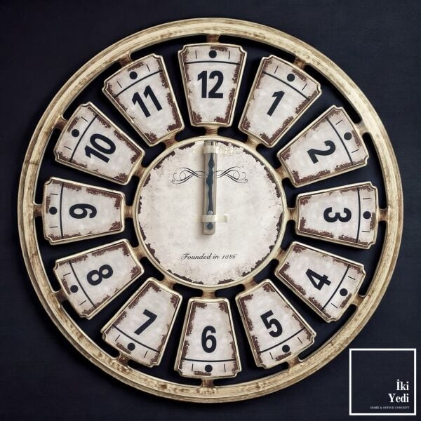 1886-F 70 cm Vintage Duvar Saati, Eskitme Retro Büyük Saat, Ev Ofis Duvar Dekoru Hediyelik Objeler