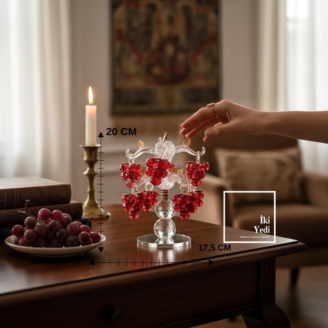 Luzenac Kristal Cam Üzüm Salkımı Dekoratif Obje Şık Masa Üstü Salon Ofis Aksesuar El Yapımı Lüks