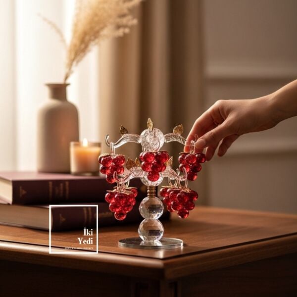 Luzenac Kristal Cam Üzüm Salkımı Dekoratif Obje Şık Masa Üstü Salon Ofis Aksesuar El Yapımı Lüks