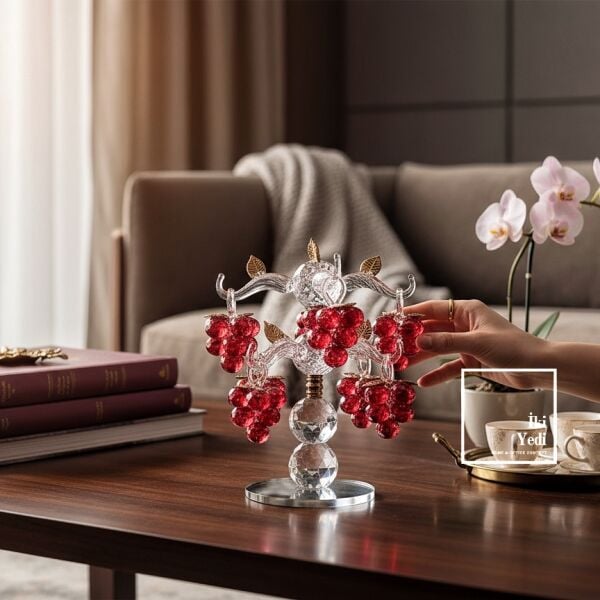 Luzenac Kristal Cam Üzüm Salkımı Dekoratif Obje Şık Masa Üstü Salon Ofis Aksesuar El Yapımı Lüks