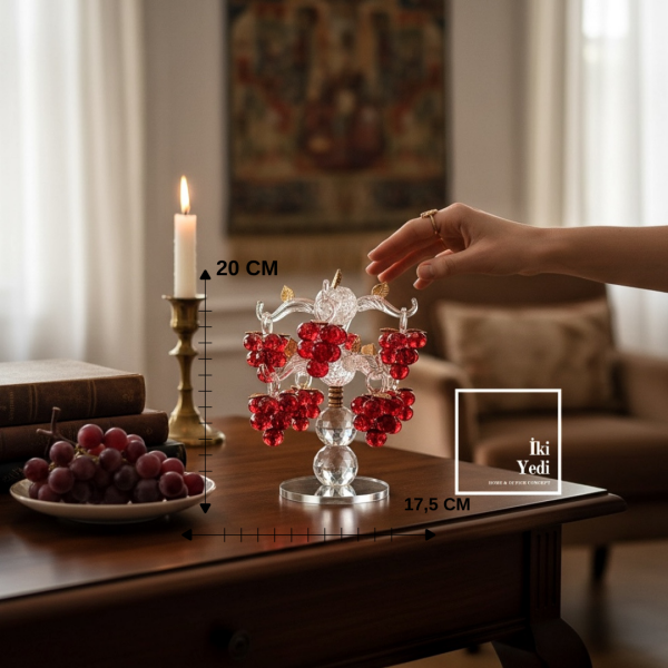Luzenac Kristal Cam Üzüm Salkımı Dekoratif Obje Şık Masa Üstü Salon Ofis Aksesuar El Yapımı Lüks