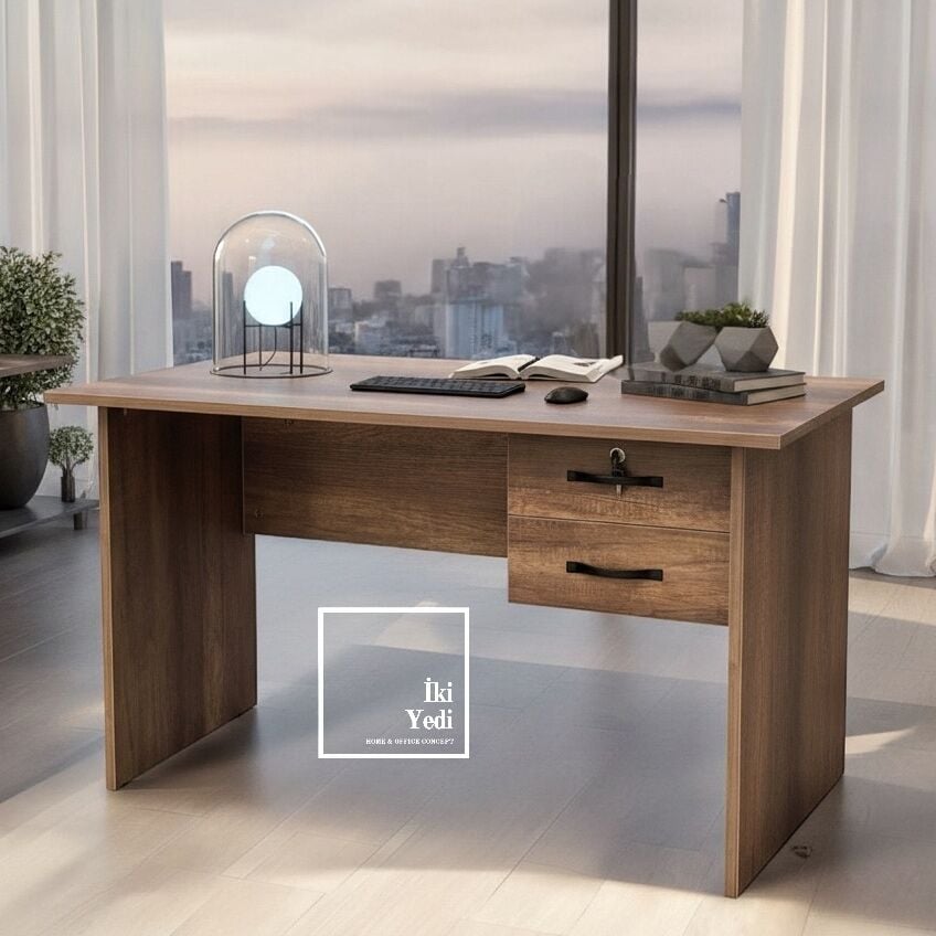 Repondant Ceviz Renk 70 x 140 cm Çekmeceli Çalışma Masası Ofis Büro Ev Personel Sekreter Masası