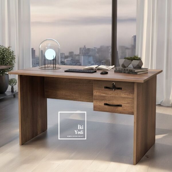 Repondant Ceviz Renk 70 x 140 cm Çekmeceli Çalışma Masası Ofis Büro Ev Personel Sekreter Masası