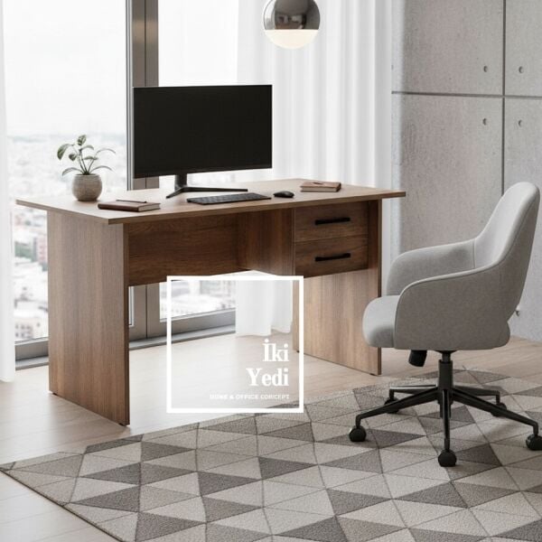 Repondant Ceviz Renk 70 x 140 cm Çekmeceli Çalışma Masası Ofis Büro Ev Personel Sekreter Masası