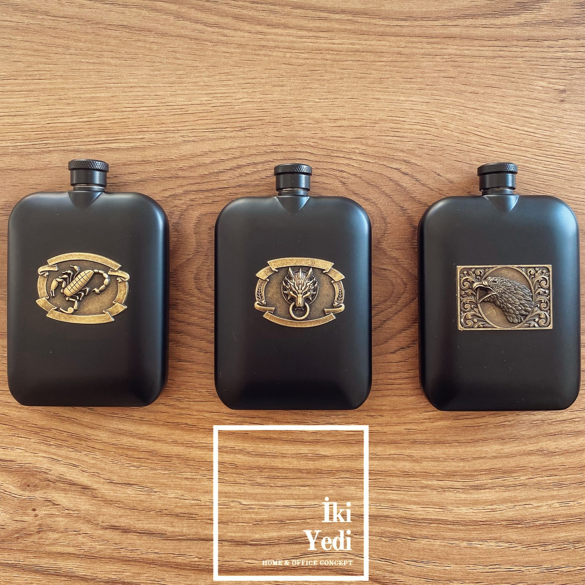Figal Siyah Matara Kartal Akrep Kurt Paslanmaz Çelik 6 Oz İçki Hacmi Metal Kaliteli Hediyelik Eşyalar