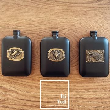 Figal Siyah Matara Kartal Akrep Kurt Paslanmaz Çelik 6 Oz İçki Hacmi Metal Kaliteli Hediyelik Eşyalar Kurt