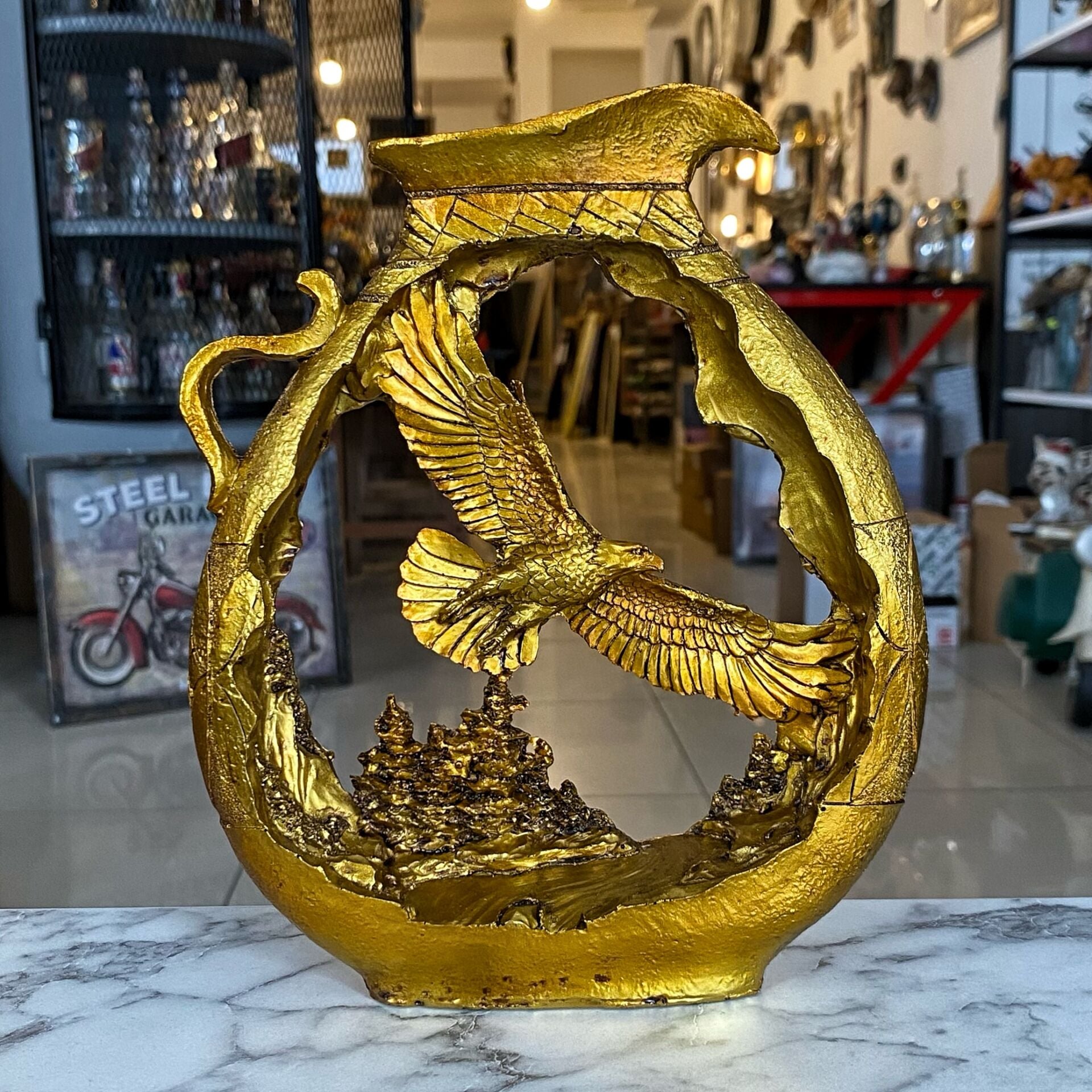 Souchon Kartal Biblosu Altın Dekoratif Heykel Ofis Masa Üstü Ev Salon Aksesuarı Hediyelik Eşyalar