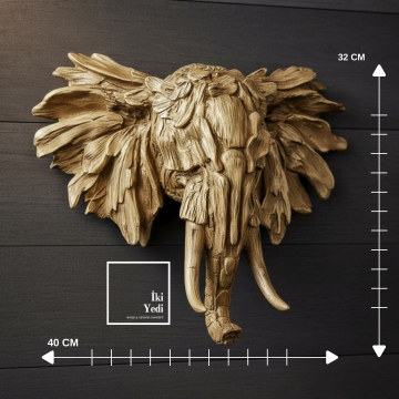 Wemenyo Ahşap Görünümlü Sanatsal Form Fil Kafası Duvar Dekoru Fil Heykeli Figür Hediyelik Objeler