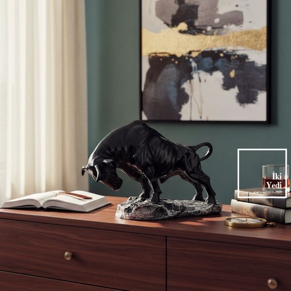 Wonton Boğa Biblosu Siyah Dekoratif Heykel Güç Sembolü Ofis Masa Üstü Salon Aksesuar Hediyelik Eşya