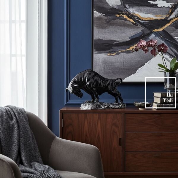 Wonton Boğa Biblosu Siyah Dekoratif Heykel Güç Sembolü Ofis Masa Üstü Salon Aksesuar Hediyelik Eşya