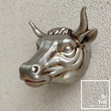 Fauborg Duvara Asma Boğa Kafası Objesi Duvar Dekoru Sıradışı Duvar Dekorasyonu Et Restoran Dekoratif Eşyalar Siyah Gri Gold
